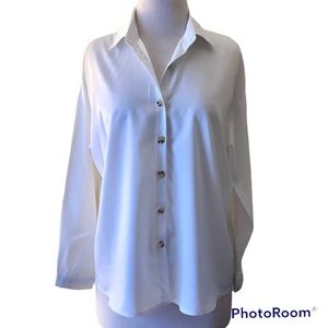 SHEIN White Silky Polyester Button Down Blouse
